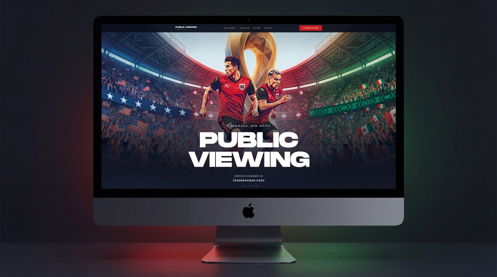 Public Viewing Hard — Website, Banner, Flyer und Konzeptbroschüre zur Fußball-WM 2026